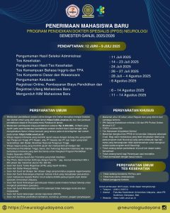 Penerimaan Mahasiswa Baru Program Pendidikan Dokter Spesialis-1 (PPDS Sp-1) Neurologi FK Unud Tahun 2025